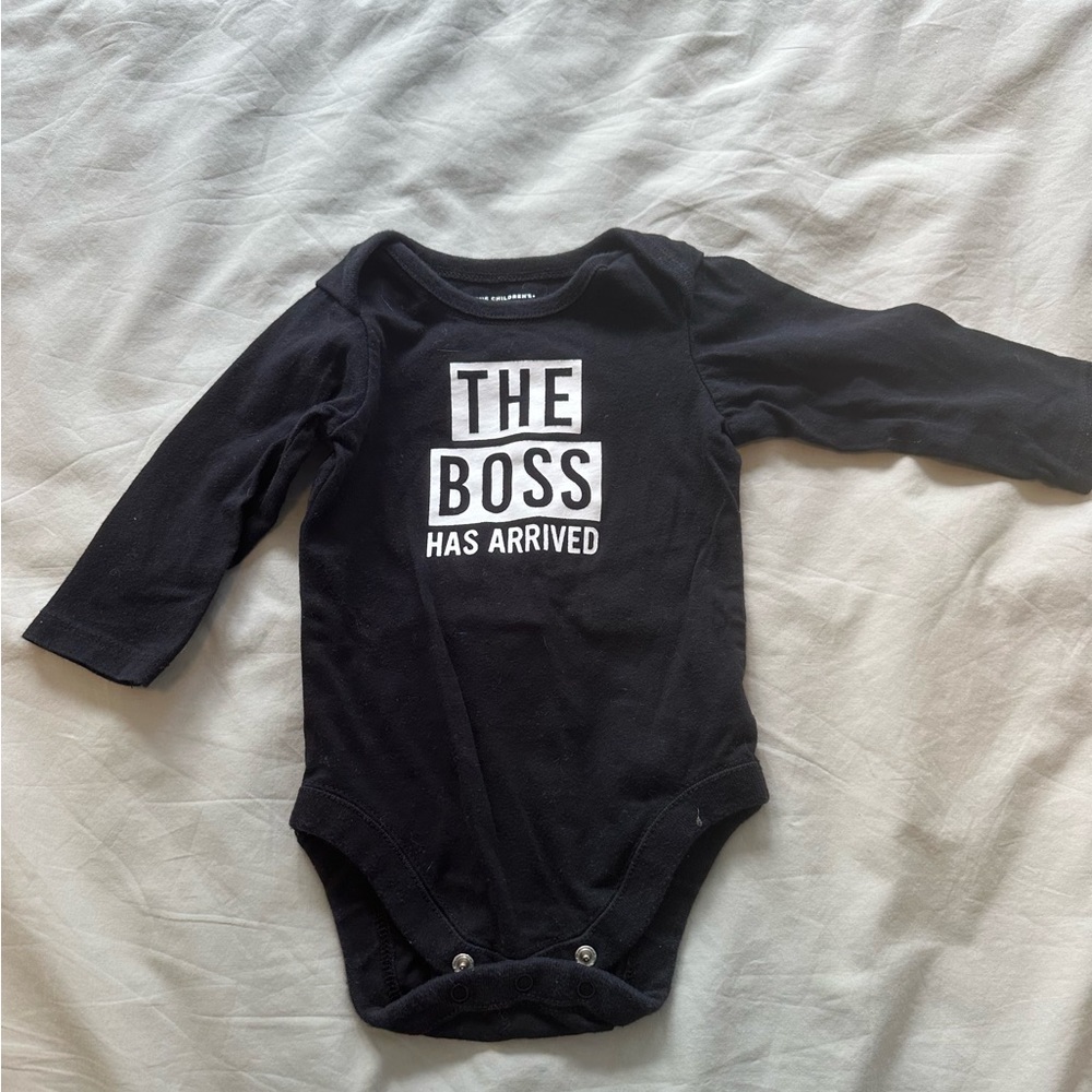 The Children’s Place - Black, The Boss - Long Sleeve Onesie, 3-6 MO
